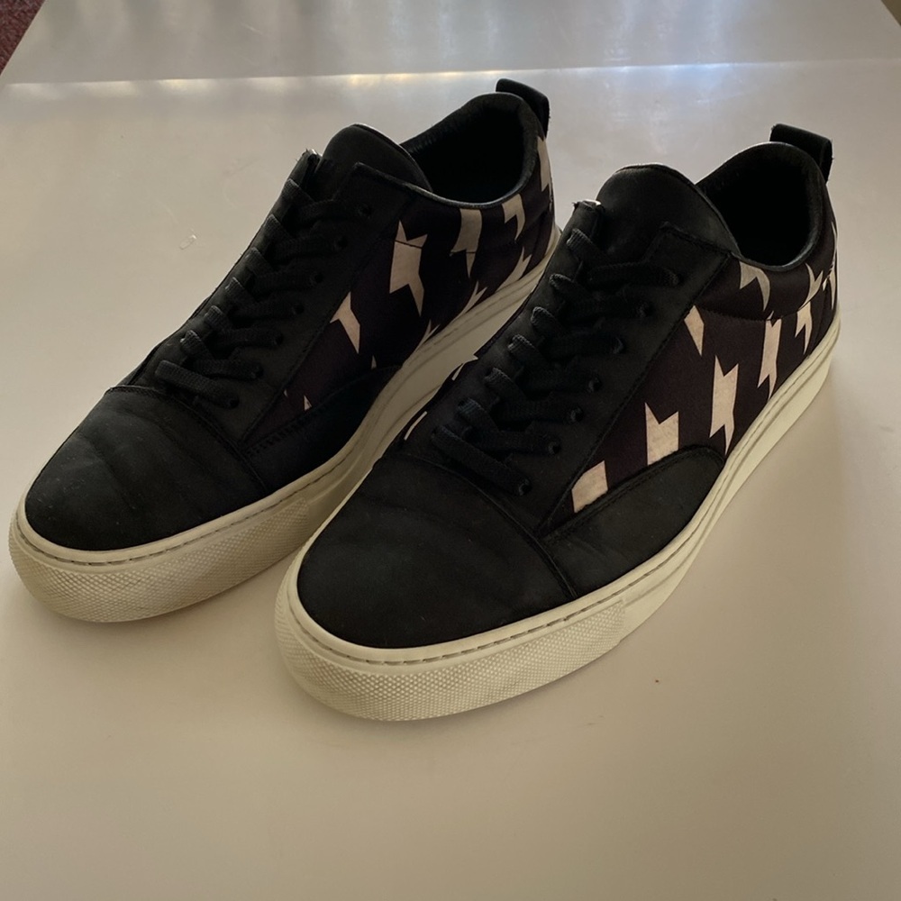 MSGM Black with White Houndstooth Pattern Lace Up Sneakers Size 39
